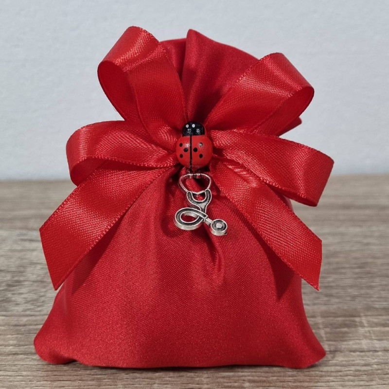 Bomboniere laurea infermieristica fonendoscopio sacchetto rosso