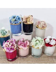 Candele bomboniere cera di soia tappo cristallo e fiori