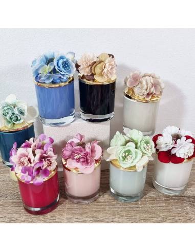 Candele bomboniere cera di soia tappo cristallo e fiori