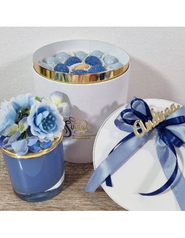 Bomboniera candele in vasetti di vetro di vari colori con tappo in metall