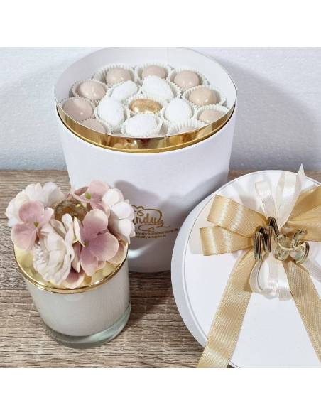 bomboniere candele profumate vasetto beige con fiori