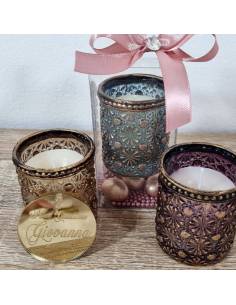 Candele bomboniere personalizzate coperchio dorato inciso