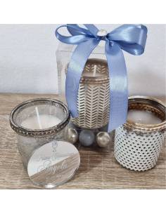 Candele bomboniere personalizzate coperchio argentato inciso