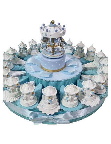 Torta bomboniere Battesimo bimbo giostra con cavallucci