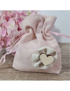 Sacchettini nascita bimba offerta con fiocco cuoricino legno |Sindy Bomboniere