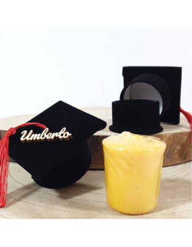 Bomboniere laurea tocco portaconfetti in velluto nero personalizzato con nome