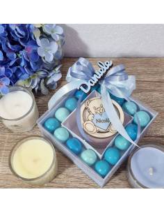 Candela Battesimo personalizzata orsetto cuore bimbo degustazione confetti