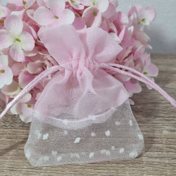 Sacchetti rosa a pois bianchi con tiranti laterali Battesimo