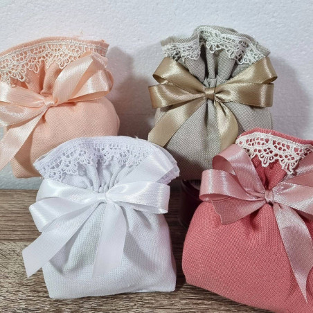 Sacchetti bomboniere juta morbido con merletto made in italy