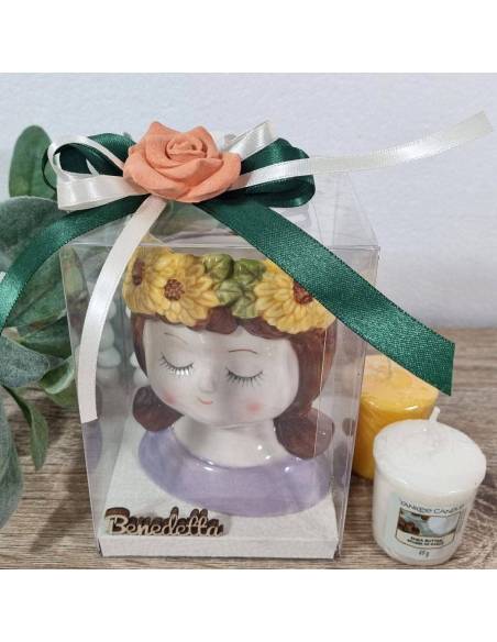 Vasetto bomboniere bambina con girasoli in ceramica