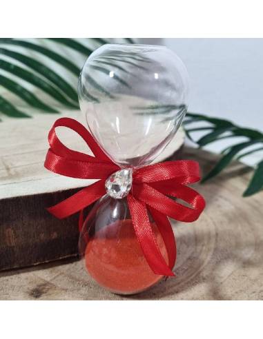 Bomboniere clessidra sabbia rossa decorata con gioiello diamante