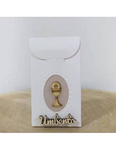 Fiore in legno scatoline per Comunione personalizzate