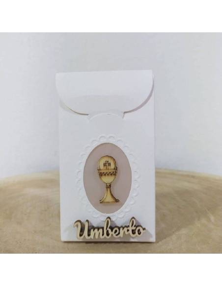 Fiore in legno scatoline per Comunione personalizzate