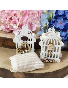 Scatolina porta confetti comunione gabbia in legno cuore calice e nome