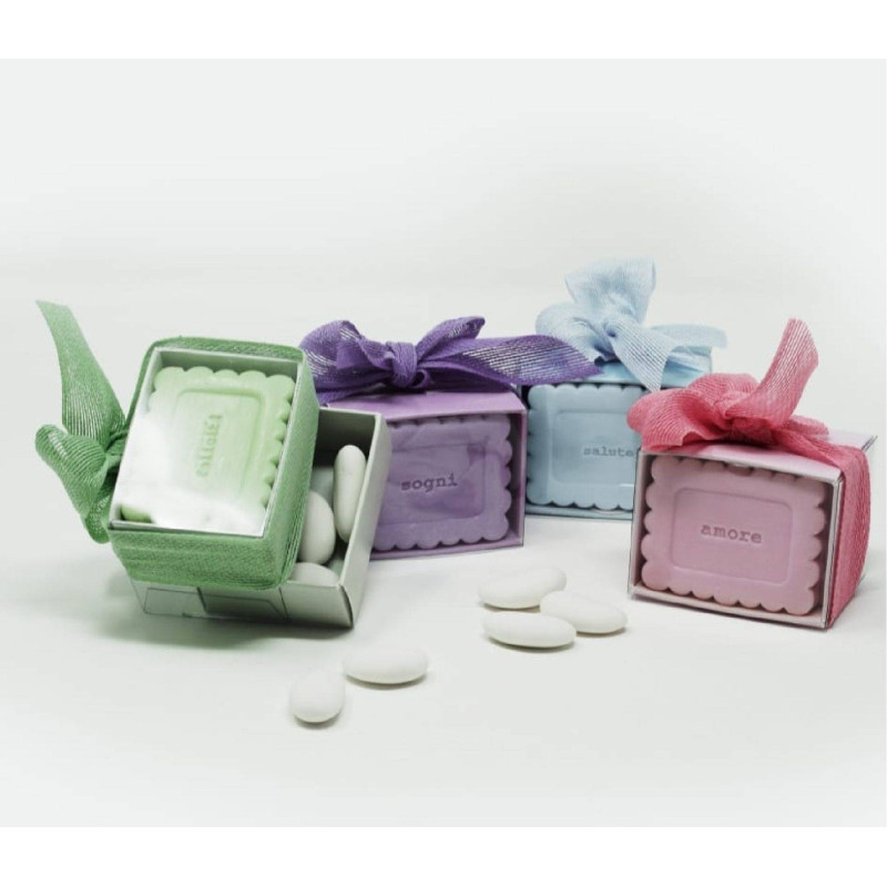 Saponette profumate bomboniere a forma di biscotto in scatola confetti