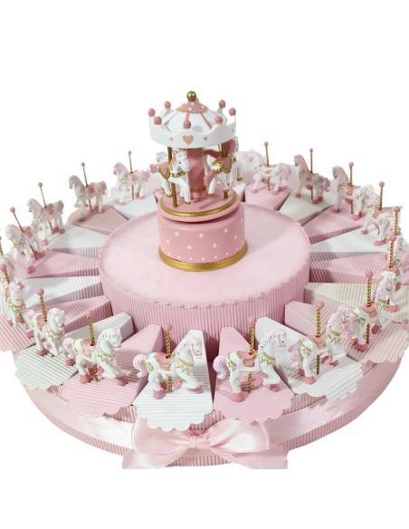 Torta bomboniere Battesimo bimba cavalli giostra carillon centrale