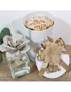 Profumatori bomboniere fiore porcellana tortora completi