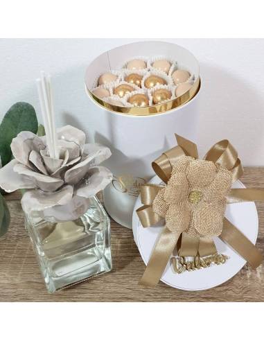 Profumatori bomboniere fiore porcellana tortora completi