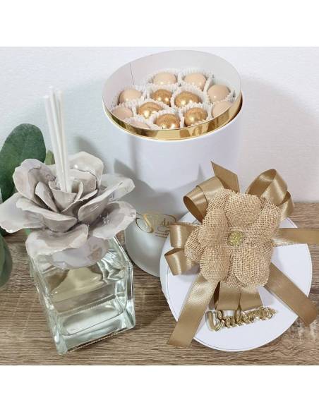 Profumatori bomboniere fiore porcellana tortora completi