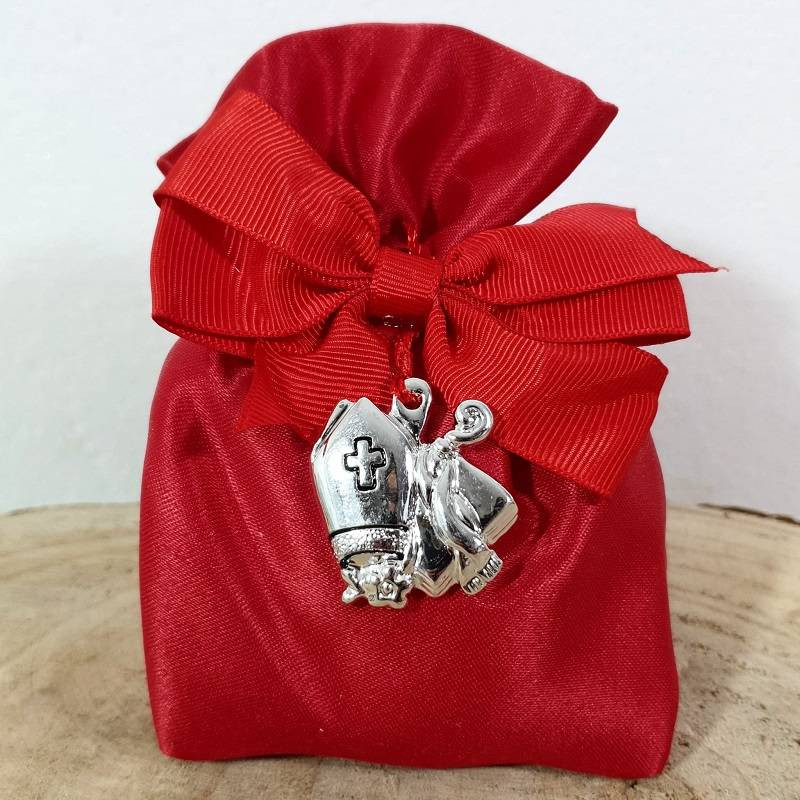Sacchetto Cresima portaconfetti ciondolo argentato Mitria
