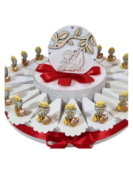 Torta bomboniera con simboli sacri per Prima Comunione e Cresima