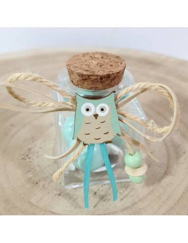 Portaconfetti vasetto tappo in sughero per Battesimo bimbo gufetto