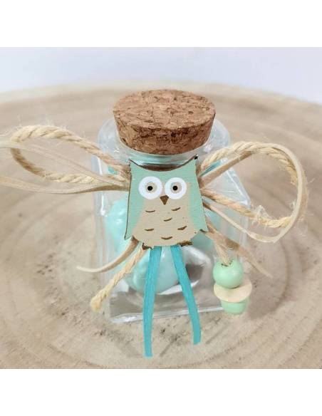 Portaconfetti vasetto tappo in sughero per Battesimo bimbo gufetto