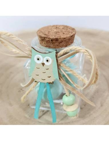 Portaconfetti vasetto tappo in sughero per Battesimo bimbo gufetto