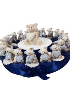 Torta bomboniera orsetto cuore azzurro per bimbo