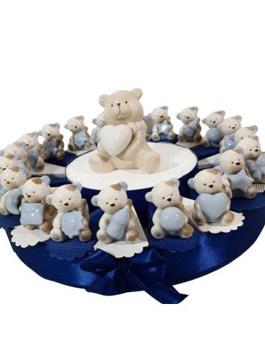 Torta bomboniera orsetto cuore azzurro per bimbo