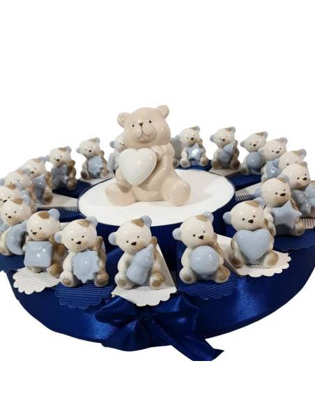Torta bomboniera orsetto cuore azzurro per bimbo