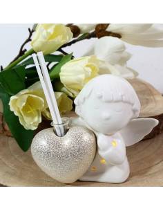 Bomboniere profumatore angelo porcellana cuore dorato