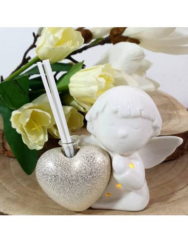 Bomboniere profumatore angelo porcellana cuore dorato