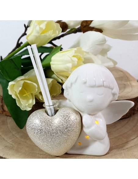 Bomboniere profumatore angelo porcellana cuore dorato