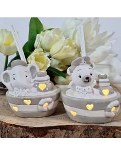 Profumatori bomboniere animali su barca orsetto elefanti misti tema mare luce led