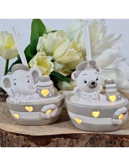 Profumatori bomboniere animali su barca orsetto elefanti misti tema mare luce led