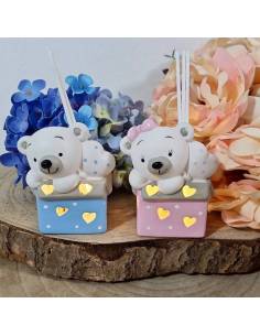 Profumatori bomboniere battesimo orsetti in scatola con cuore a pois