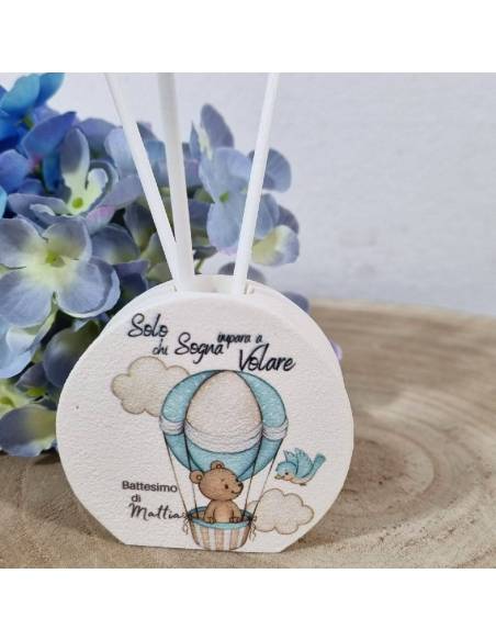 Bomboniere Battesimo per bimbo mongolfiera animaletti profumatore