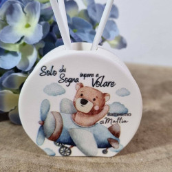 Profumatore bomboniera Battesimo orsetto aeroplano personalizzato