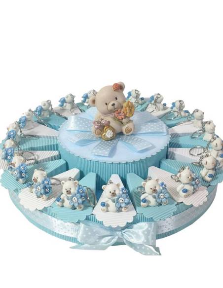 Torta bomboniere orsetti portachiavi maschietto fiori Smile