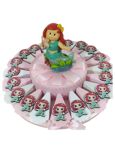 Torta porta bomboniere Sirenetta magnete completa di confetti