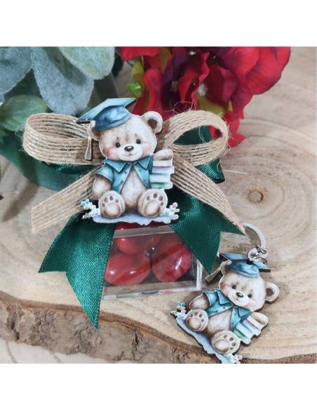 Bomboniera orsetto in 4 modelli assortiti con vasetto e nastro rosso a parte (senza confetti)