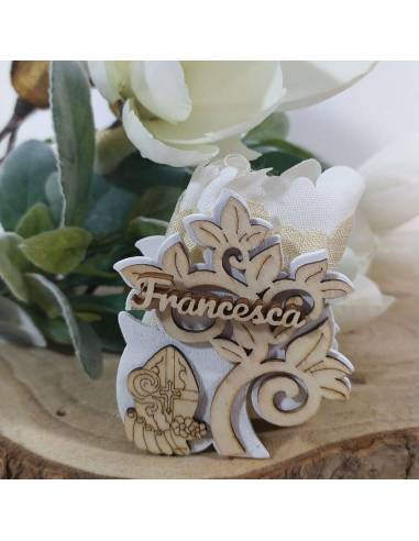 Portaconfetti Cresima scatoline albero della vita in legno con sacchetto al centro