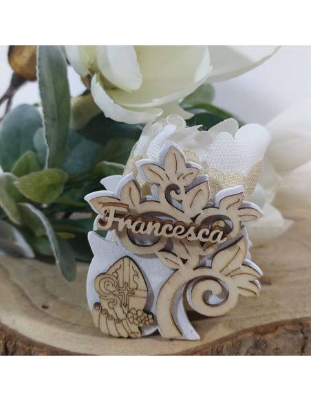 Portaconfetti Cresima scatoline albero della vita in legno con sacchetto al centro