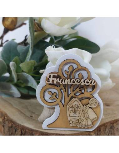 Scatoline portaconfetti Cresima albero della vita legno bianco icona sacra