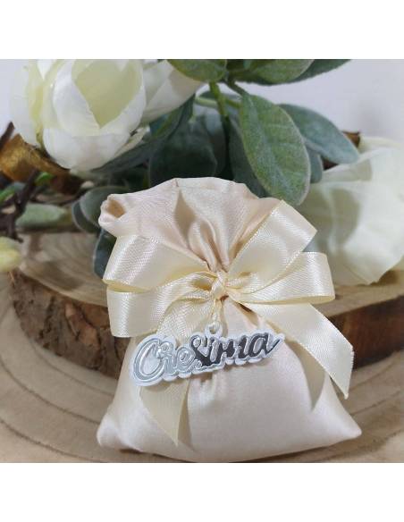 Sacchetti Cresima portaconfetti scritta argentata