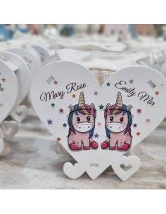 Portaconfetti Battesimo unicorno gemelle con nomi
