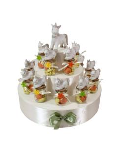 Torta bomboniera animaletti unicorno vasetti portaconfetti