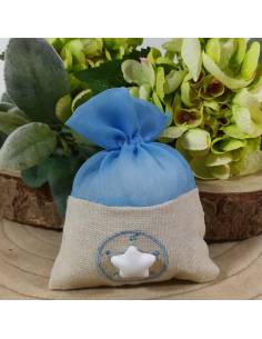 Sacchettini portaconfetti battesimo maschio bicolore stella bianca 18pz