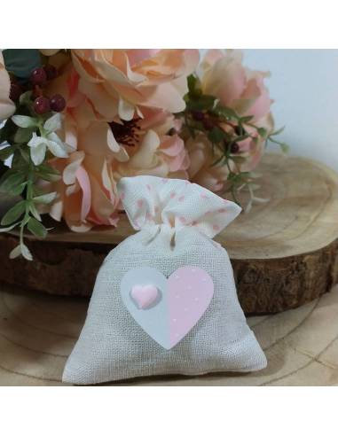 Sacchettini portaconfetti nascita bimba cuore bicolore 20pz